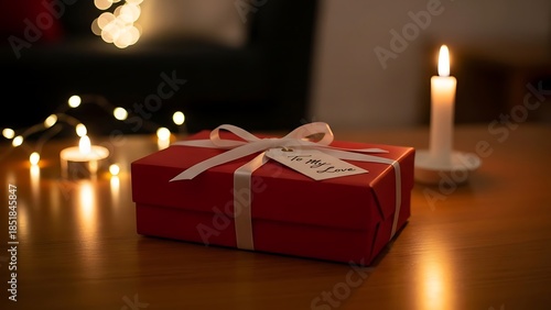 Cozy christmas gift box with candles