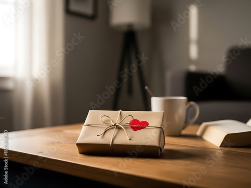 Gift box on wooden table