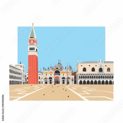 Illustration of St. Mark's Square in Venice on a clear day  