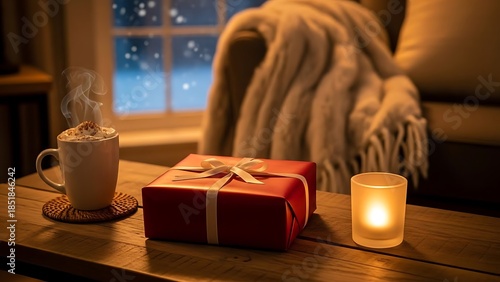Cozy winter gift and cocoa