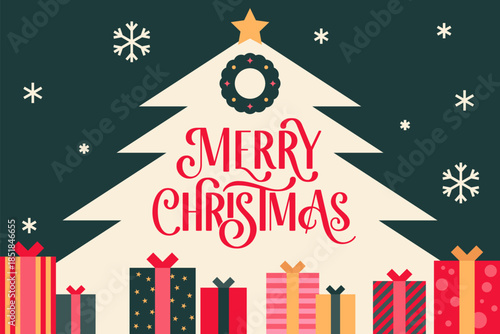 Merry Christmas Tree Gift Illustration Design
