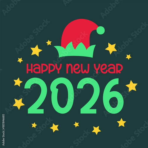 Happy New Year 2026 Red Hat Festive Typography Design