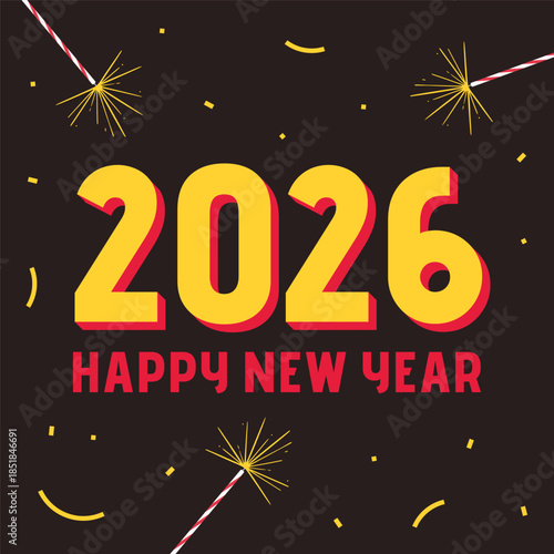 2026 Happy New Year Firework Celebration Greeting Card