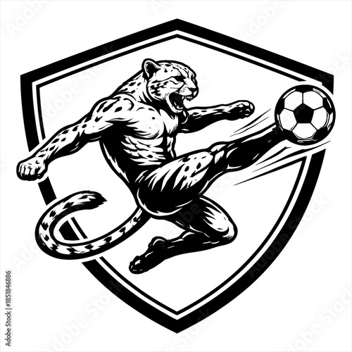 Fierce Leopard Soccer Logo Vector Emblem
