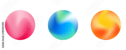 Set color circle gradient noise gradation. Abstract colorful watercolor blur mesh on isolated transparent background. Circle shape png.