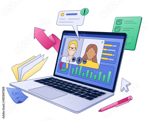 Remote work and video call with colleagues