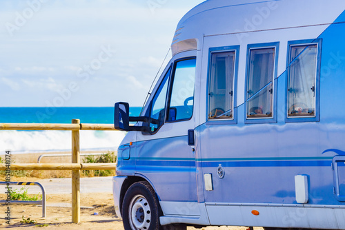 Camper rv on beach seashore