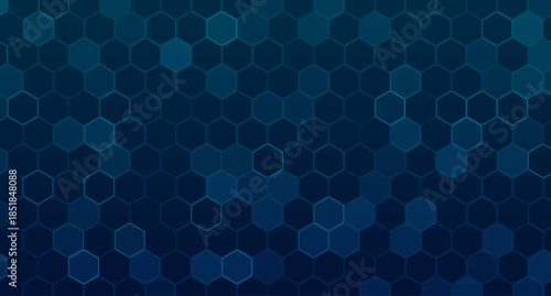 Blue hexagon geometric technology background with digital honeycomb pattern. Futuristic abstract design for medical research, science innovation and tech presentations