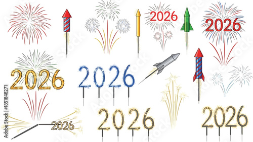 Vibrant fireworks celebrate 2026 new year with rockets and sparklers