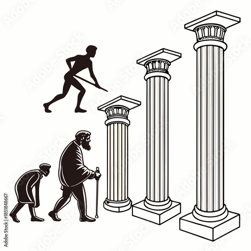 Of human evolution with columns ancient primitive