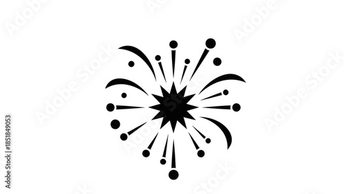 Abstract black and white fireworks burst icon illustration for celebration and festive occasions.