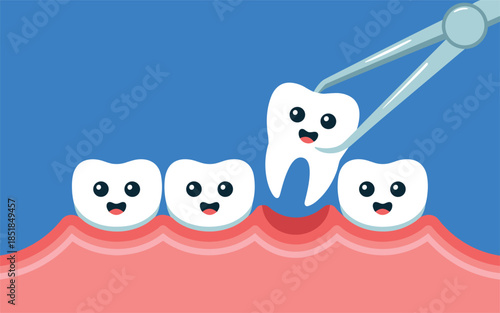 Dental procedure illustration showing a tooth being extracted with a tool