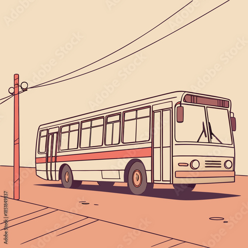 Bus stopped near a pole