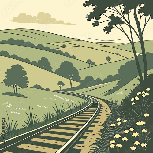 Serene countryside railway
