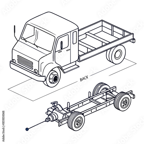 Illustration of a truck chassis and cab