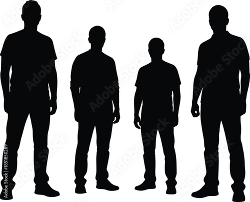 Casual men silhouettes standing isolated on white background representing everyday individuals lifestyle anonymity diversity modern society concept