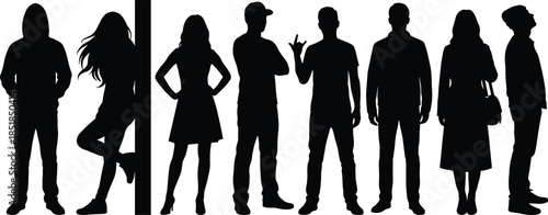 Casual people silhouettes standing isolated on white background representing everyday lifestyle individuality diversity anonymity modern society concept