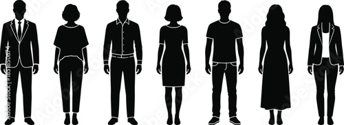 Diverse people silhouettes standing isolated on white background representing different lifestyles fashion generations individuality modern society concept illustration