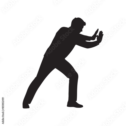 Man pushing or holding pose silhouette vector flat illustration on white background