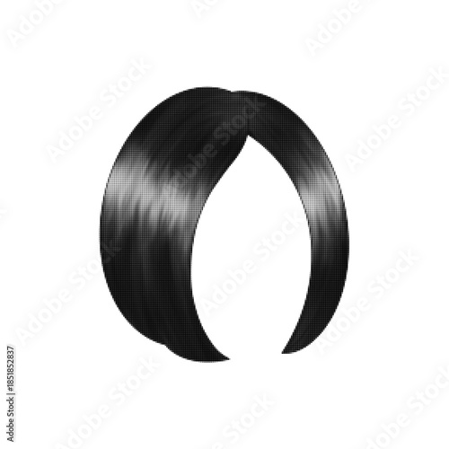 Black and white halftone illustration of a short bob hairstyle silhouette isolated on white background. Minimal beauty and fashion concept with vintage dotted print texture.