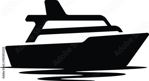 Ferry Silhouette Vector Illustration on White Background – Minimal Black Boat Design for Travel and Nautical Themes