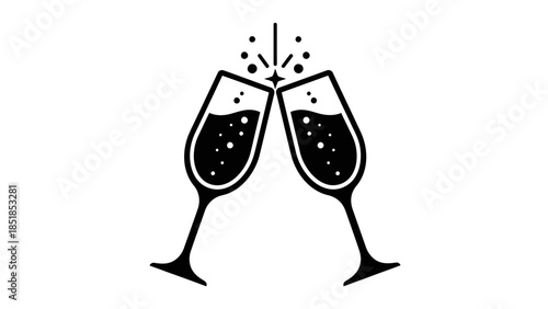 Two champagne glasses toasting with sparkling bubbles, celebrating a special occasion.