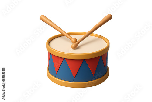 Toy Drum with Sticks Isolated on Transparent Background