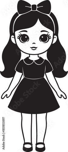 Cute cartoon girl with a bow and dress illustration, perfect for children's designs
