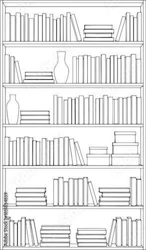 A classic bookshelf filled with books, providing a sense of knowledge, and creativity. evoking a sense of tranquility.