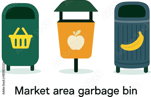 Market area recycling bins for waste and organic food items