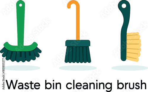 Illustrated waste bin cleaning brush set for home cleaning