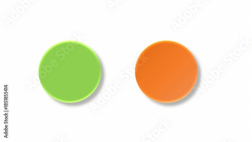 Two bright circular icons one lime green and one vibrant orange floating above a clean white background representing contrast or selection options