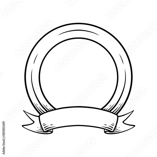 photo frame with ribbon vector line art drawing illustration