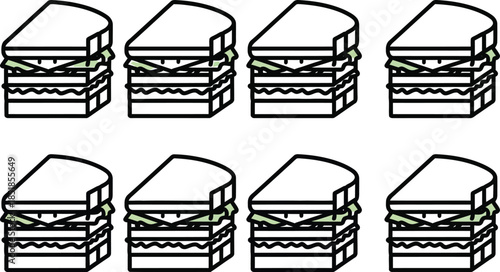 Simple black line art icon depicting eight stacked triangular sandwiches with lettuce filling arranged in two rows