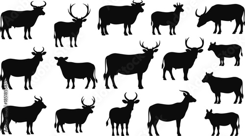 Collection of diverse deer silhouettes in various poses
