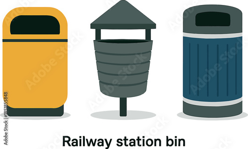 Three Different Trash Bins at Railway Station Illustration
