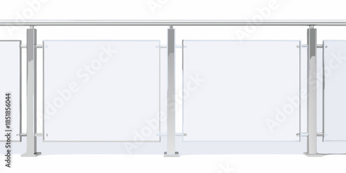 Modern glass railing system with stainless steel posts and clear panels