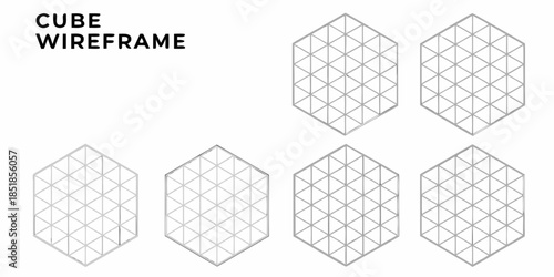 Wireframe cube depictions in multiple orientations a geometric illustration