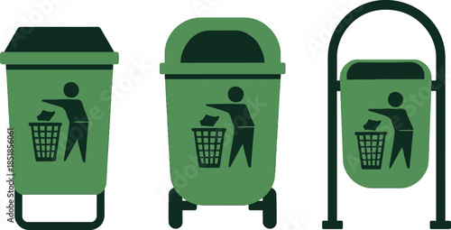 Three Green Trash Cans for Waste Management in Park