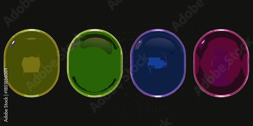 Four colorful oval gems against a dark speckled background are displayed