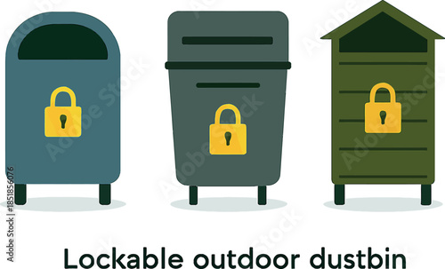 Three Lockable Outdoor Dustbins for Waste Management