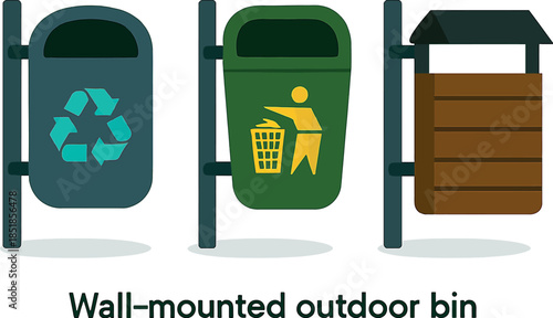 Wallmounted outdoor bins for recycling and waste disposal