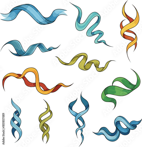Isolated a kinds of deferent wavy twisted abstract decorative design elements vector art with white background..