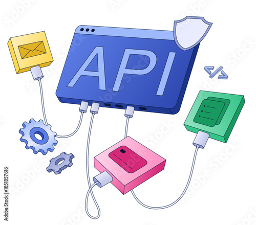 API dashboard with shield and connected services, Secure API integration
