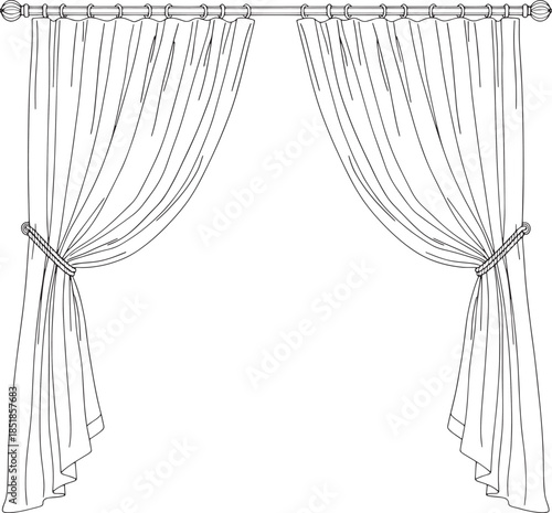 Elegant draped curtain with a touch of simplicity and refinement, designed with a focus on interior design and decorating projects. 