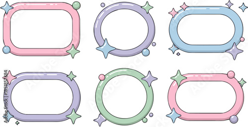 Isolated a kinds of deferent Cute minimal y2k aesthetic decorative frames with sparkles vector art with white background.