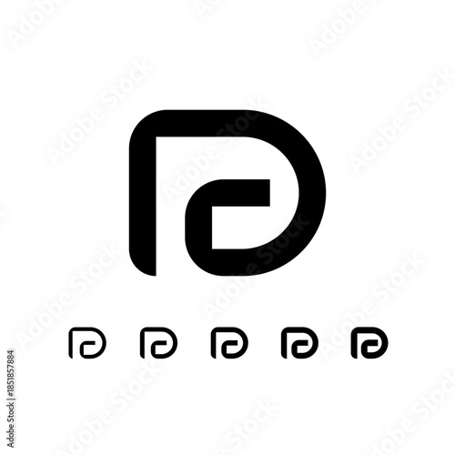 Letter D, digital alphabet cyber font, including set of five different letters, vector illustration 10EPS