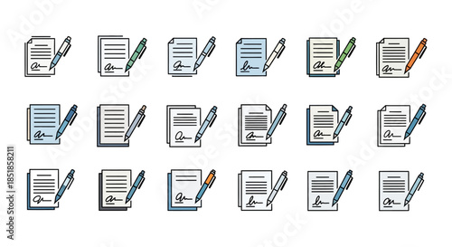 Multiple Document Icons with Pens and Pencils.