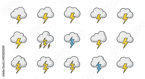 Weather Icons Featuring Lightning and Clouds.
