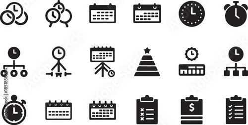 Time and scheduling icon set vector graphics